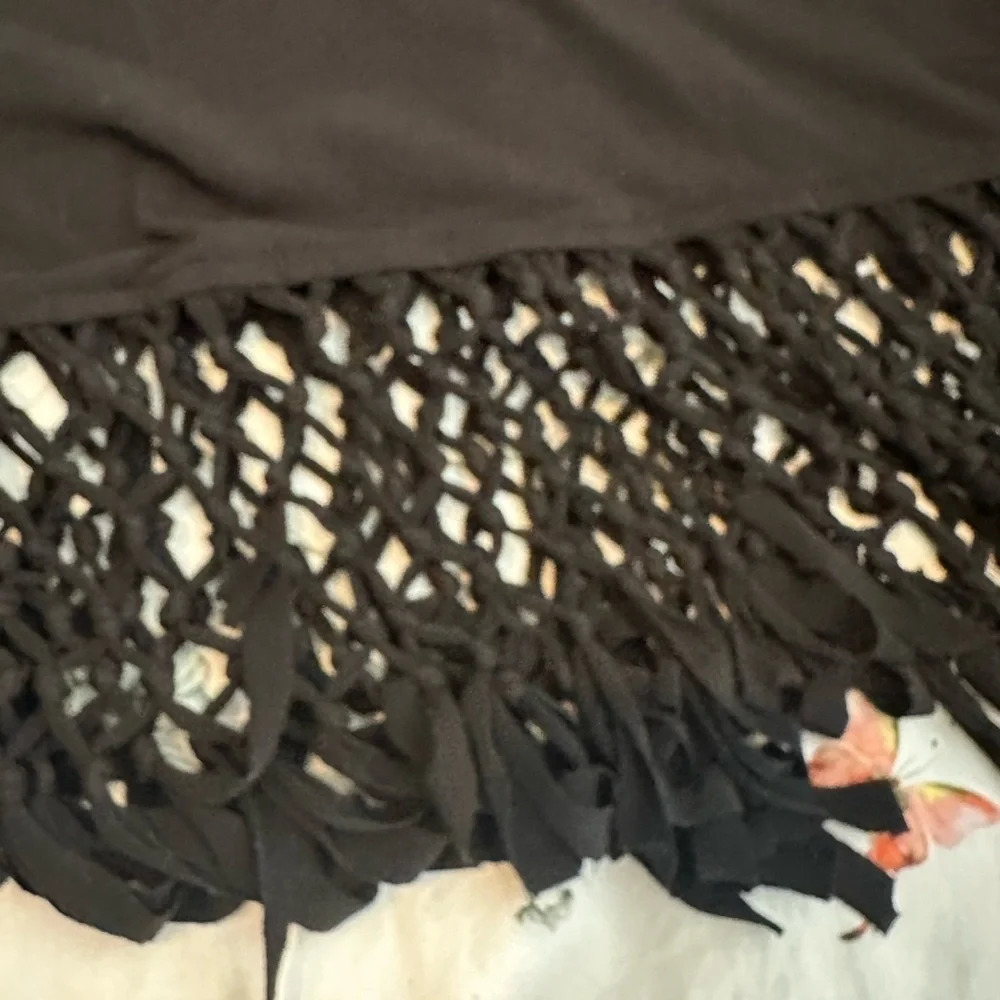 Black Women's Top with Fringe Hem